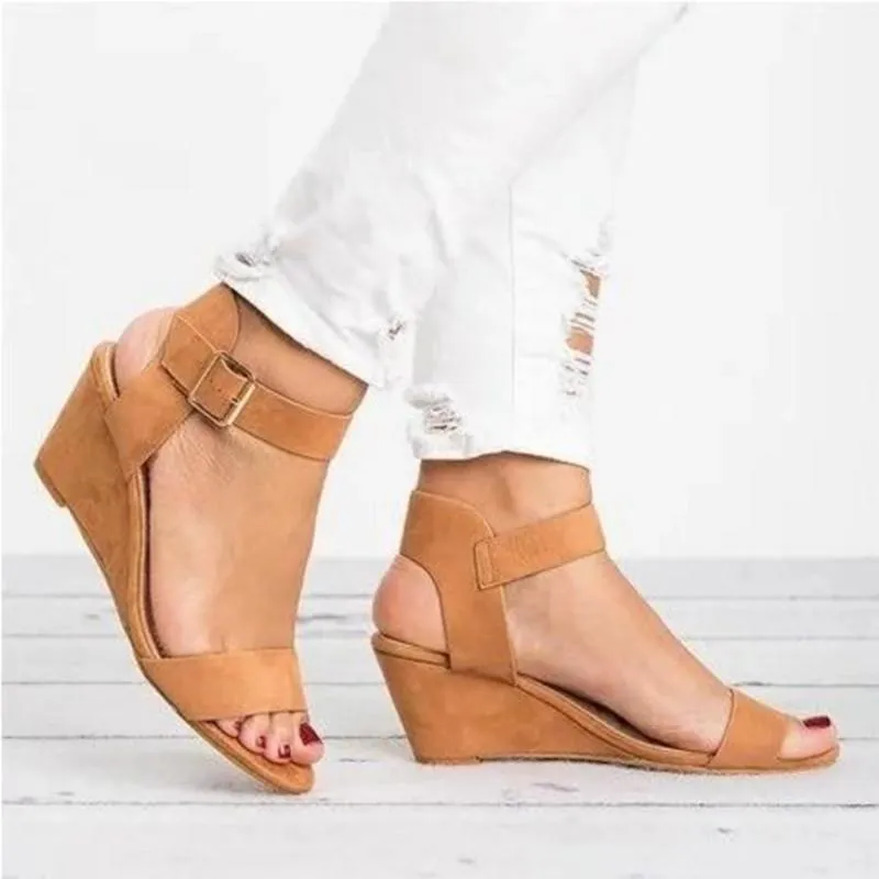 Wedge sandals ankle strap peep toe sandals