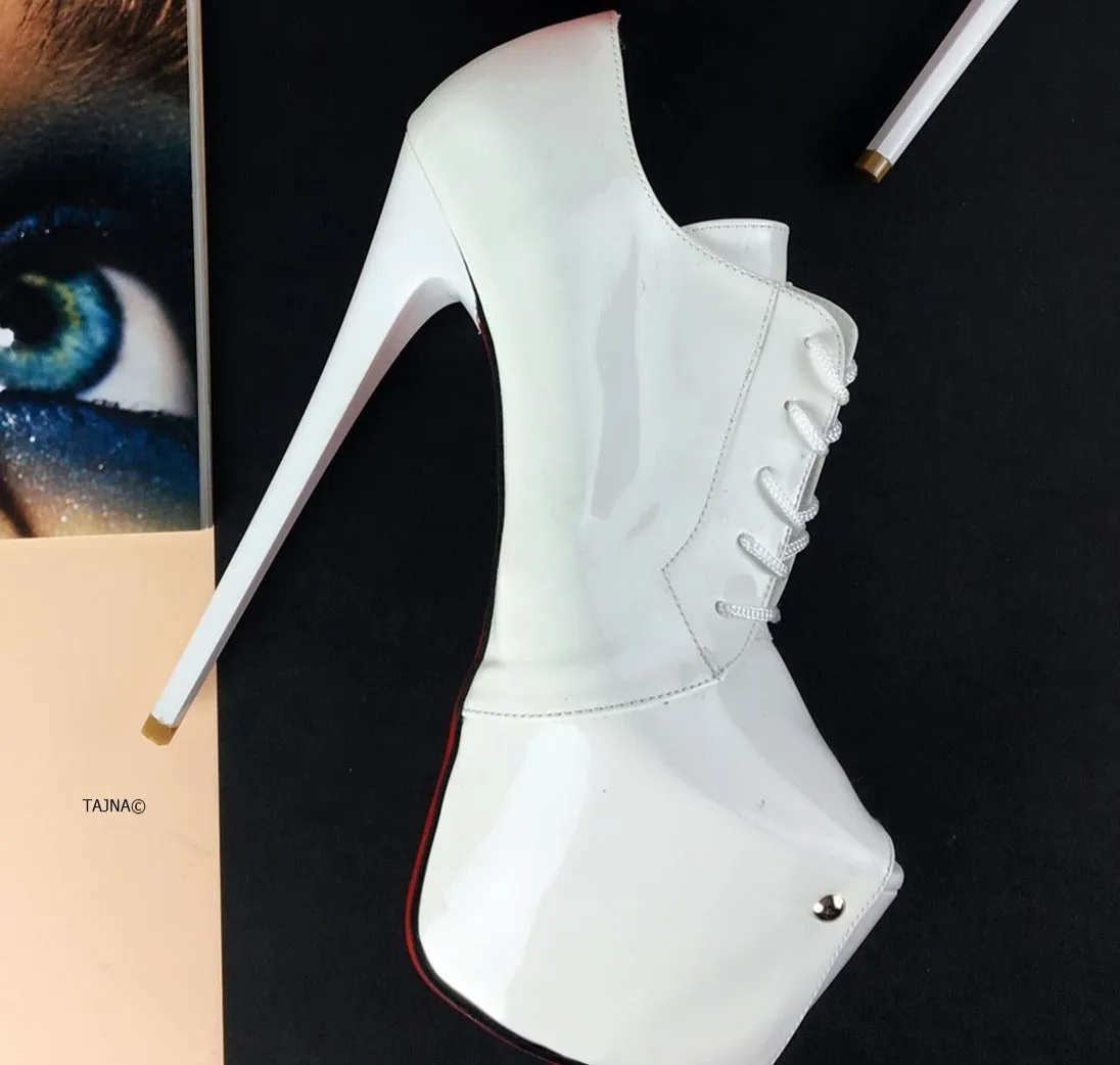 White Glossy Open Toe Ankle Heels