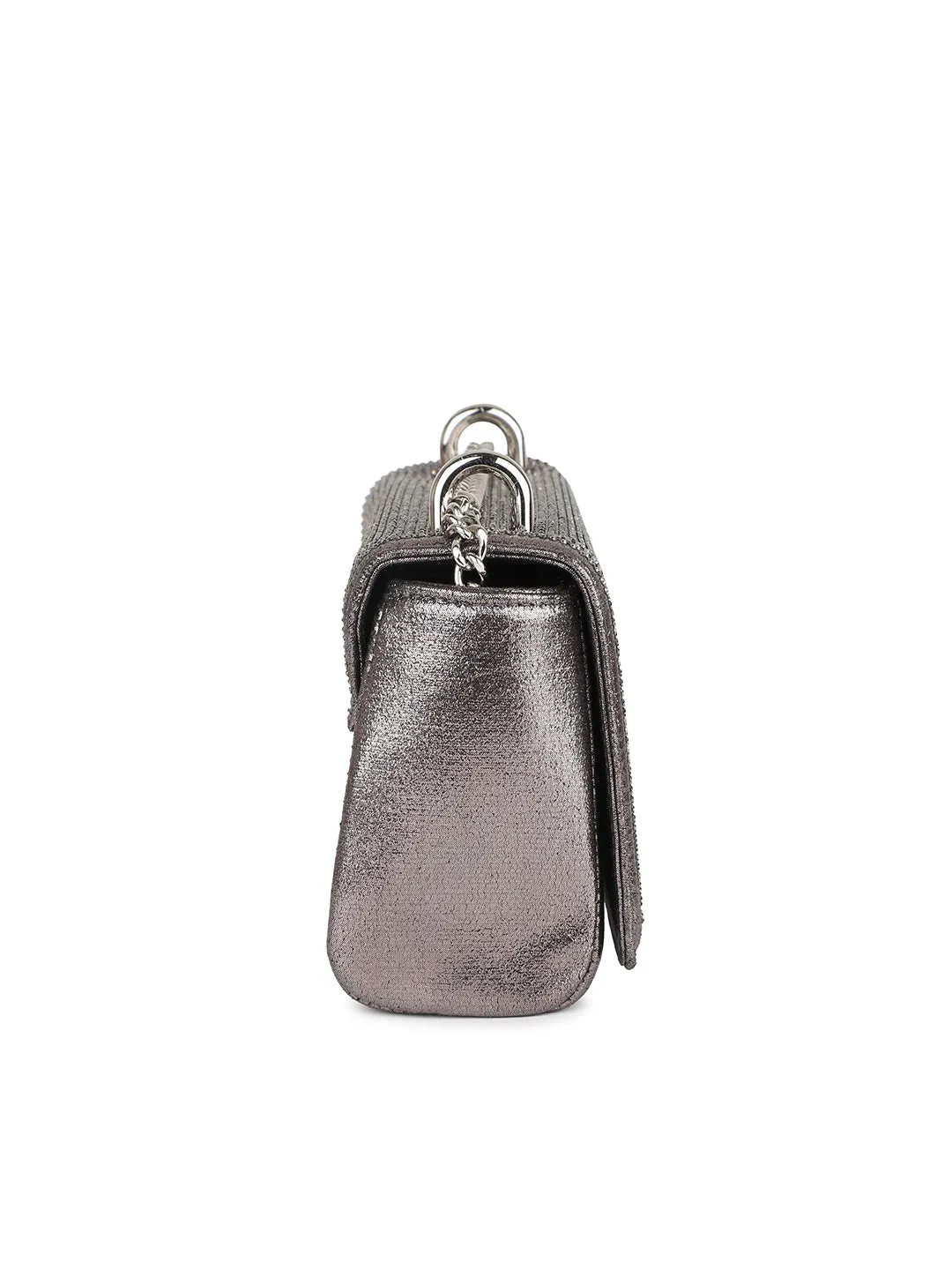 Women Pewter Toned Embellished Foldover Clutch