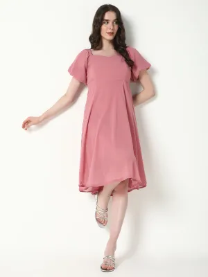 Women Solid Pink Flared Dress