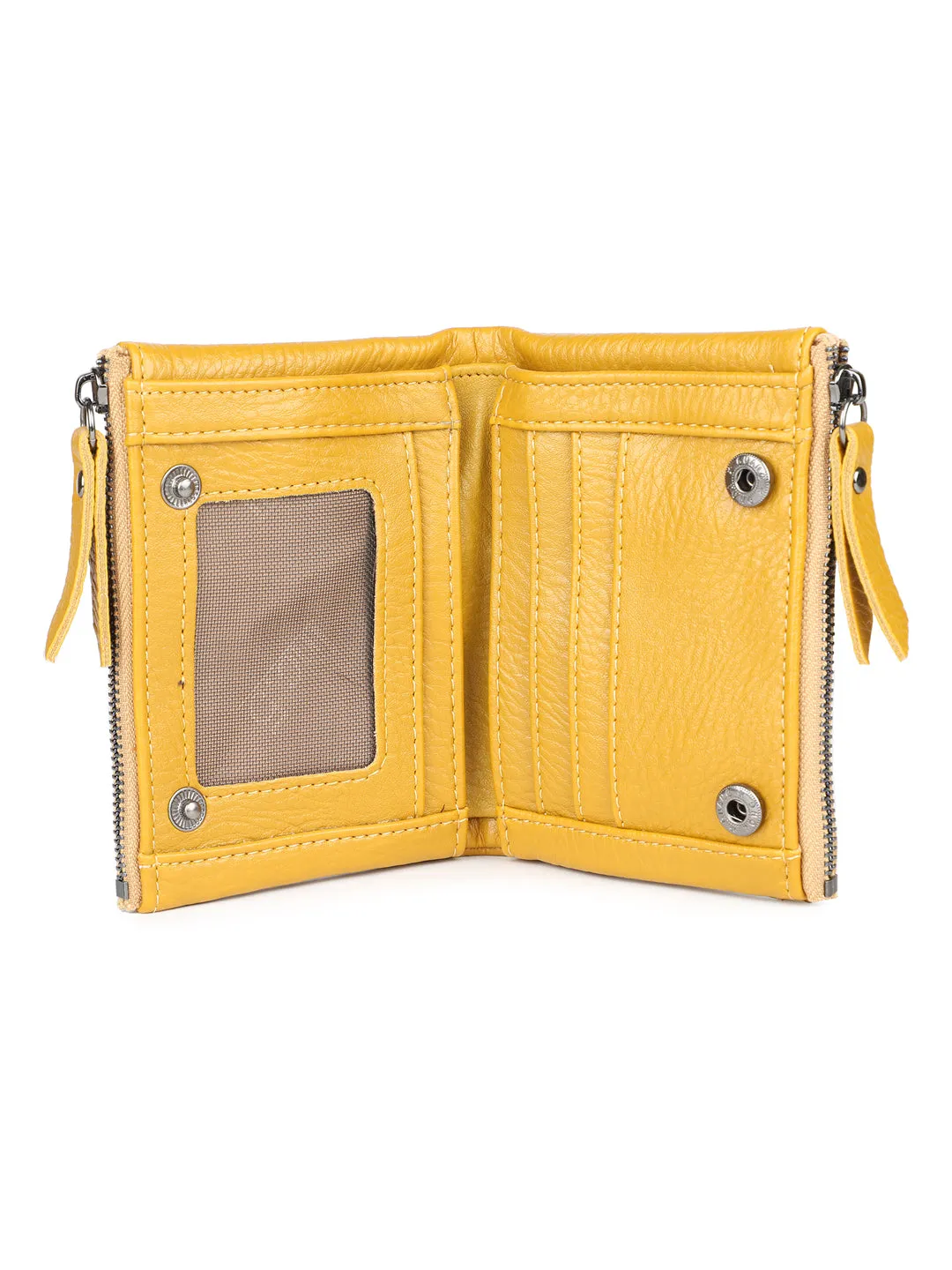 Women Yellow Solid Zip Around Wallet