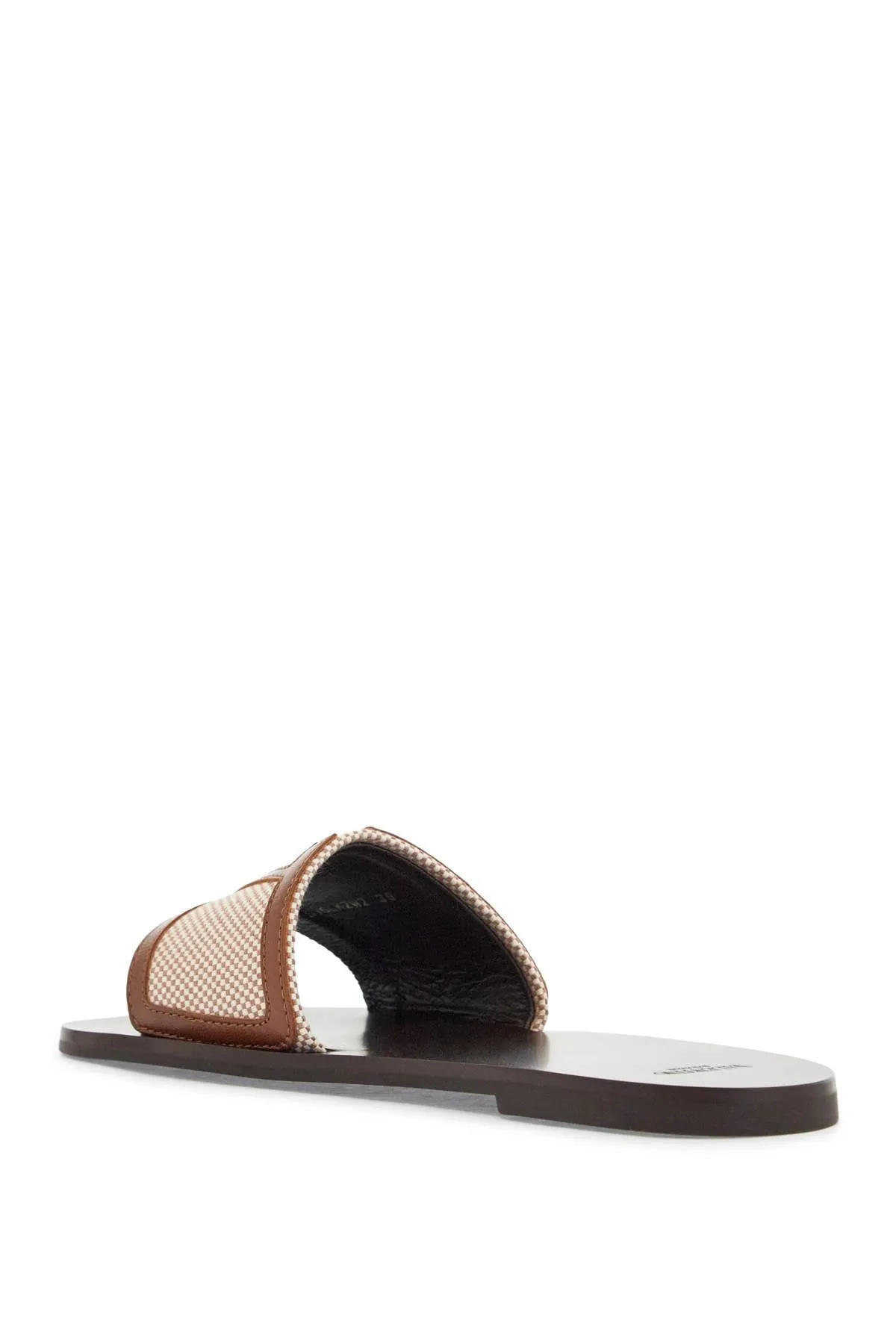 women's slippers in natural fabric and leather/tobacco with wide check pattern strap 6W2S0LK2JHB NATURALE/TOBACCO