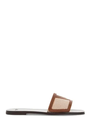 women's slippers in natural fabric and leather/tobacco with wide check pattern strap 6W2S0LK2JHB NATURALE/TOBACCO