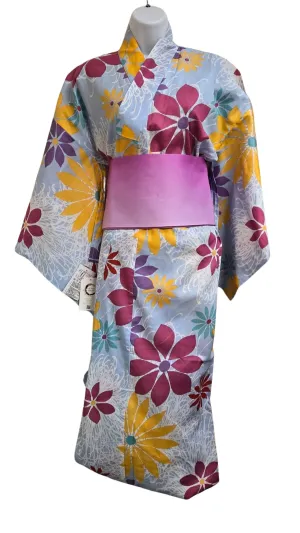 Women's Yukata - Light blue with floral print