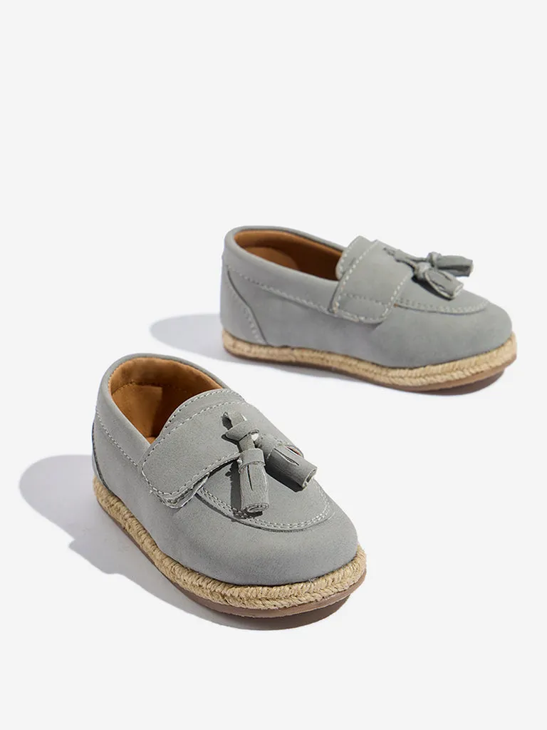 Yellow Grey Tassel-Detailed Slip-On Shoes