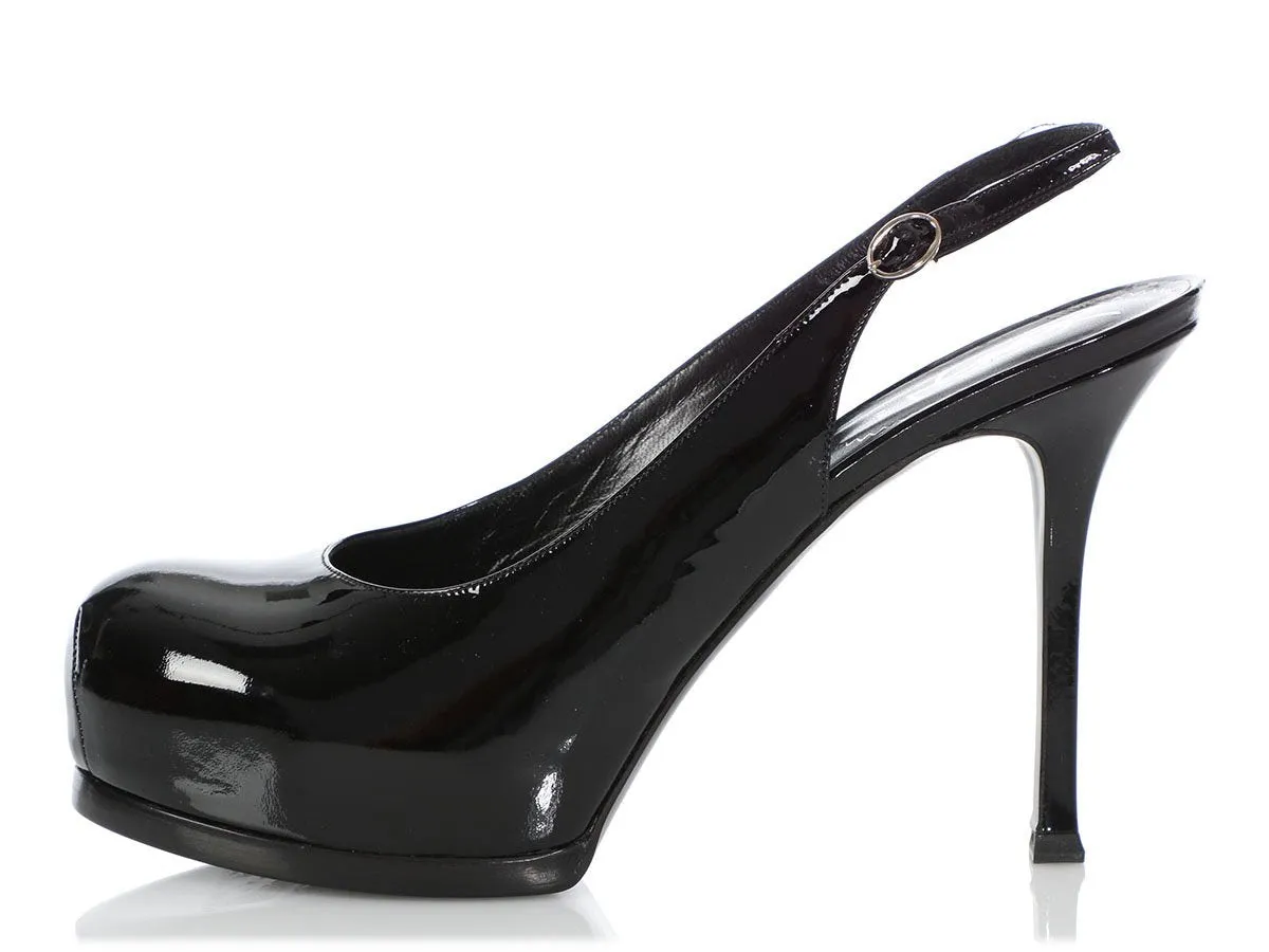 YSL Black Patent Platform Slingback Pumps