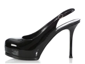 YSL Black Patent Platform Slingback Pumps