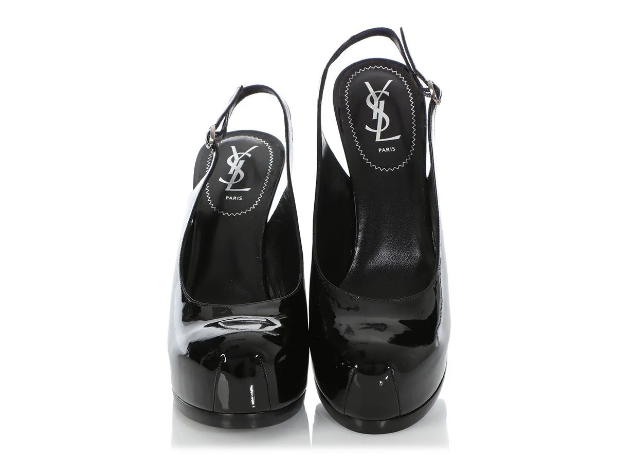 YSL Black Patent Platform Slingback Pumps