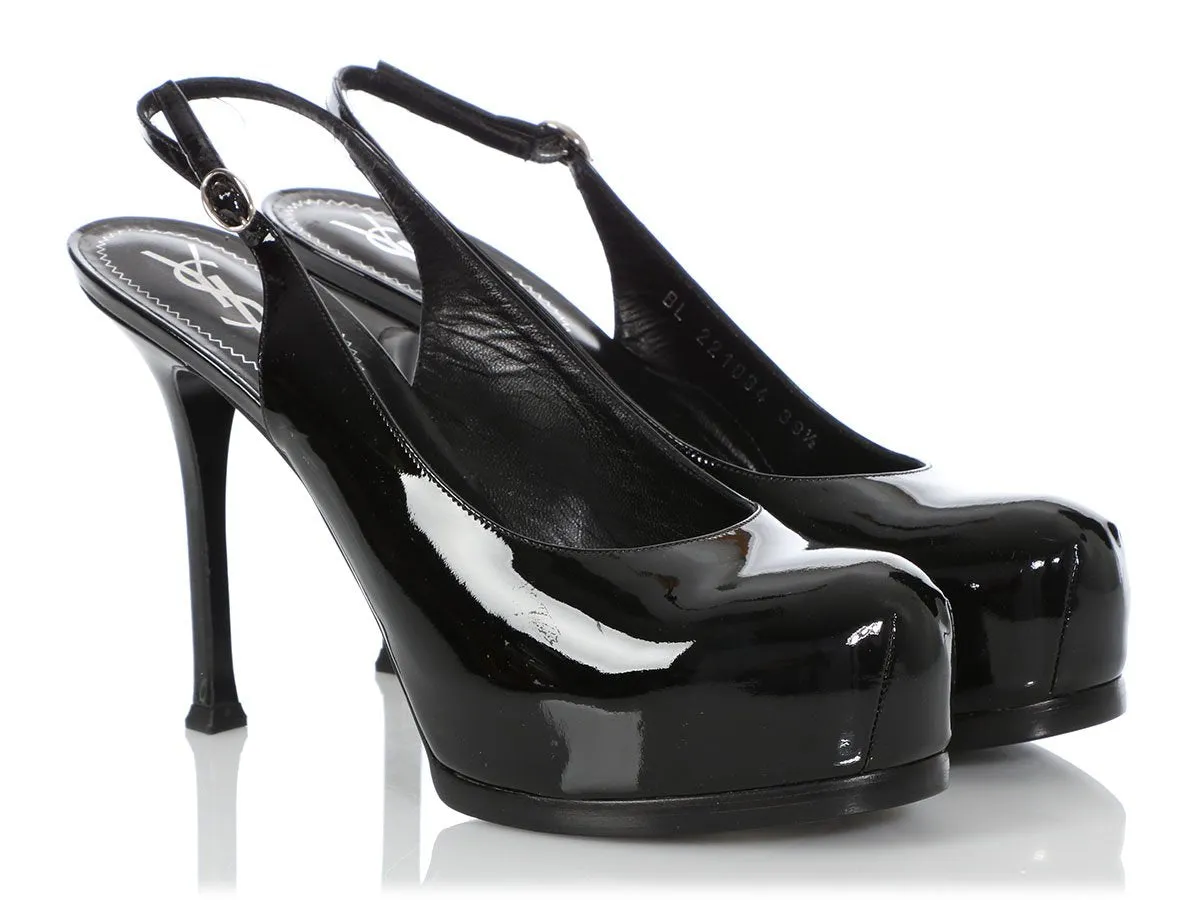 YSL Black Patent Platform Slingback Pumps